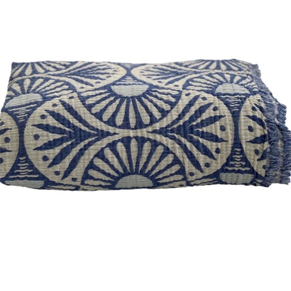 Ginkgo Deco Leaf Quilt 2 Side FLiPSiDE Navy Blue Patterned Quilt KING NEW - Picture 2 of 15